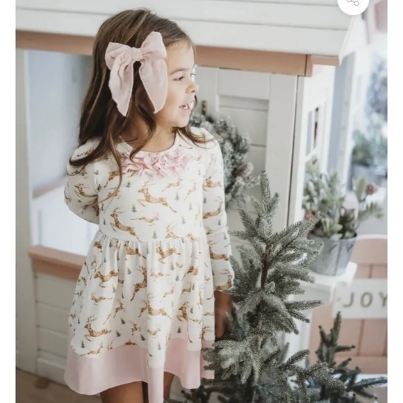 Cheeky Plum Rudolph Christmas Dress Size 8 White And Pink - Picture 1 of 5